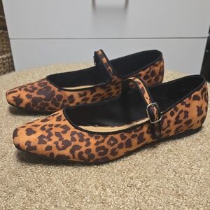 Time and Tru Leopard Print Mary Jane Flats in Tan and Brown